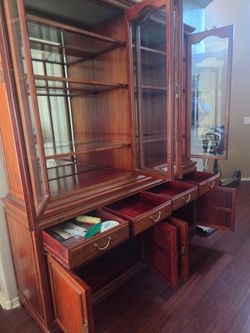 Large Cherry Wood China Cabinet Hutch