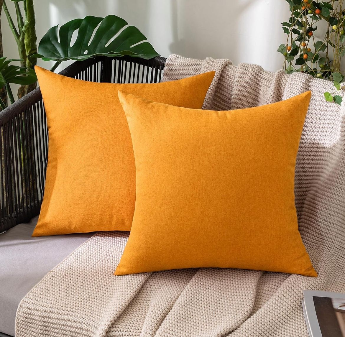 2 Fall Throw Pillow Covers Faux Linen. 2 fundas para cojines decorativos de otoño de imitación lino.