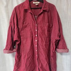 Oversized Red Denim Button Up