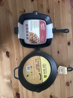 2 Cast Iron skillets and grill