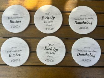 Set of 6 Sarcastic Coasters – Funny Offensive Drink Coasters – Gag Gift