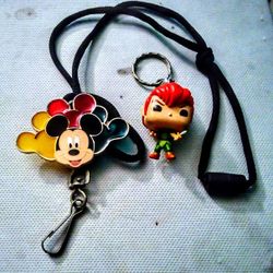 Disneyland Stained Glass Balloon MickeyMouse Lanyard Necklace+PeterPan Keychain Lot Of 2