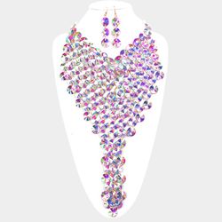 Faceted Round Stone Fringe Necklace Set