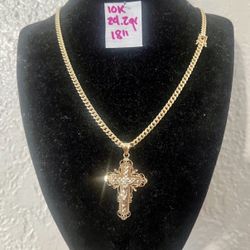 10K Solid Gold Chain and Pendant For Wedding 24.2Gr 18 Inches Long 