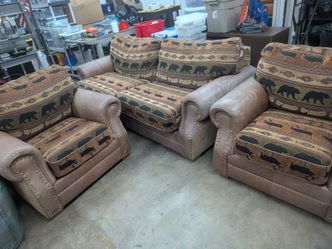 Rustic Worn Living Room Set (Loveseat and 2 Single Chairs)