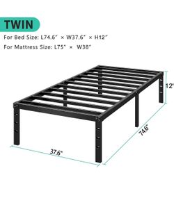 12” Twin Size Metal Platform Bed Frame