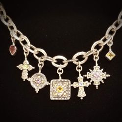 This is a Samuel B. Designer piece. 925 Sterling Silver, 18k yellow gold., Garnet, Peridot, Amethyst, and Citrine. 18in. long chain. $250.00