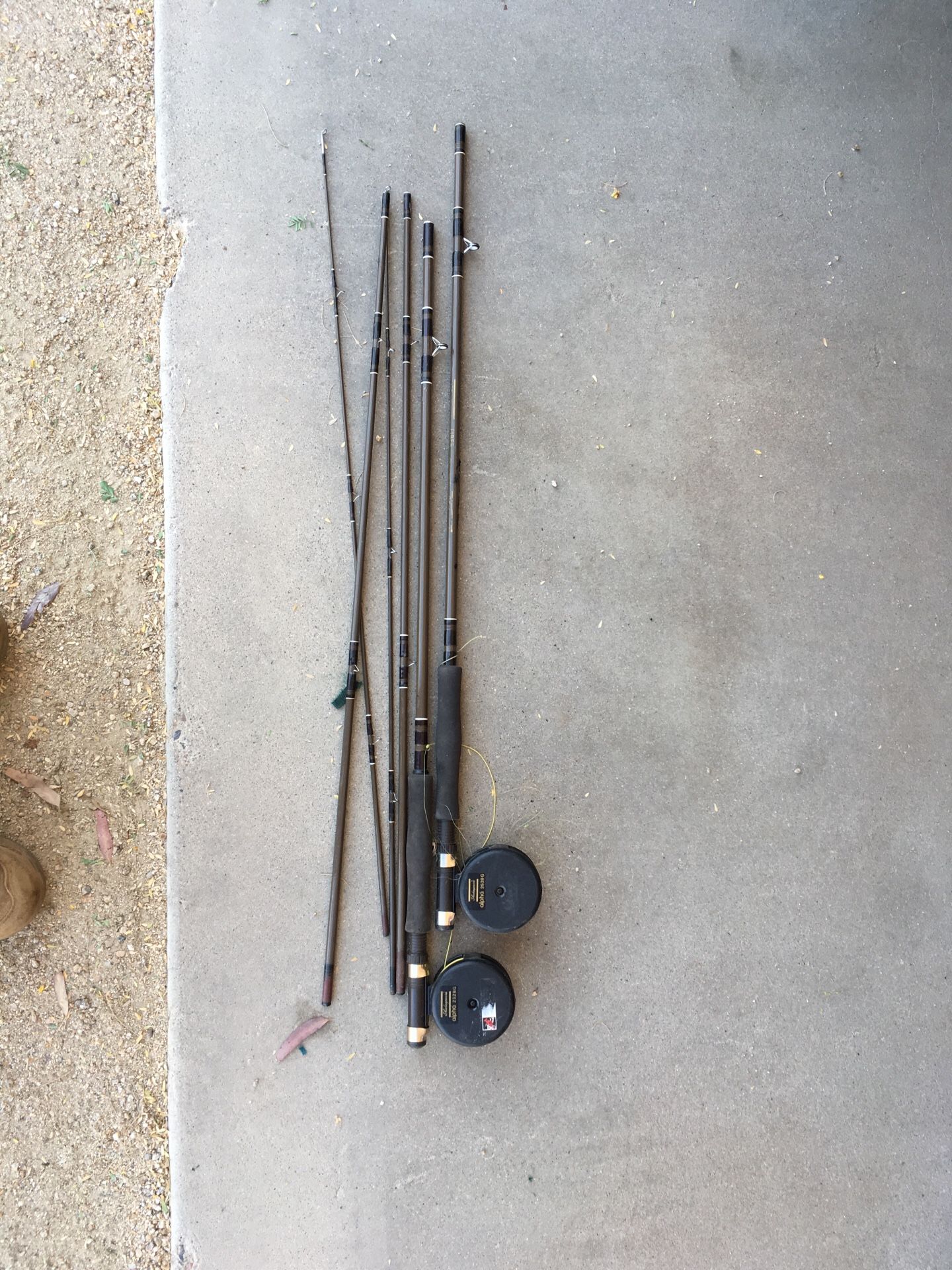 Fishing poles with fly reels