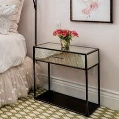 Set of 2: Restoration Hardware Teen mirrored and black metal nightstand with drawer
