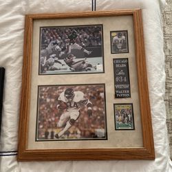Original Walter Payton Plaque And Authentic Trading Cards