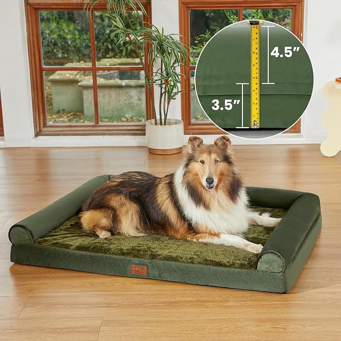 Orthopedic Dog Bed for Large Dogs, Waterproof Dog Sofa Bolster Bed Plush Comfy Pet Couch Bed with Egg Crate Foam and Removable Cover, Washable Dog Bed