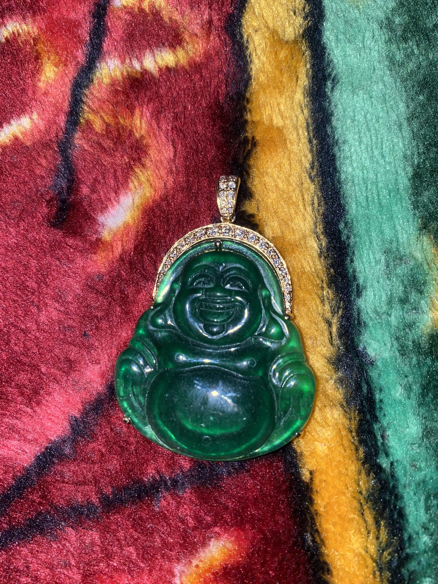 Jade Stone Buddha With Gold Frame And Real Diomond