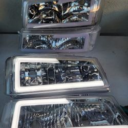 03-06 Chevrolet Silverado Avalanche LED DRL Headlights Luces Micas Calaveras Faros Faroles Focos Chevy Headlamps 