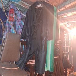 Black Long Leather  Trench Coat Style Jacket