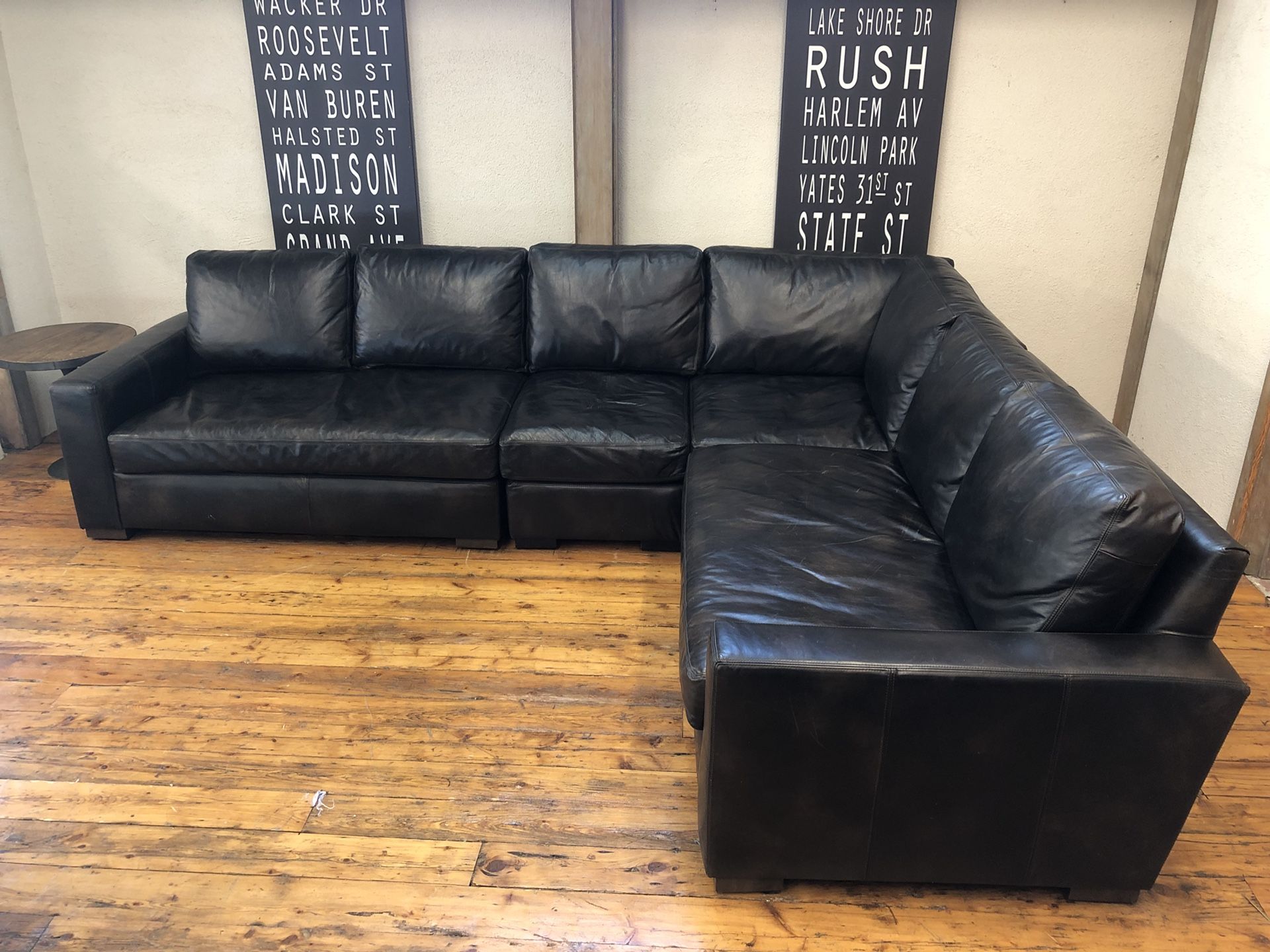 Restoration Hardware Maxwell Leather Sectional Sofa (Classic Depth)