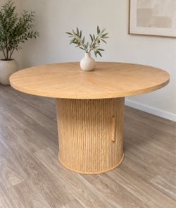 Perfect 47” round dining table natural wood color