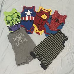12M Onesies (6)  Avengers Marvel + C&J 