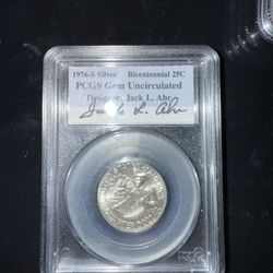 25c 1976 Silver Bicentennial/ Signed Jack L Ahr 