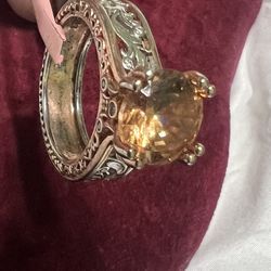 Sterling Silver Honey, Color CZ  Size 8 Ring