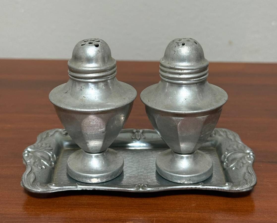 Antique Salt And Pepper Shakers With Tray Made In Japan