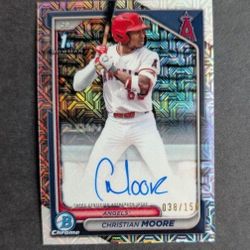 2024 Christian Moore Topps 1st Bowman Chrome Mojo /150 Rookie Auto RC