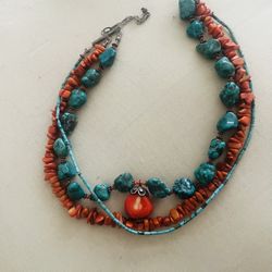 Turquoise & Coral Necklace 