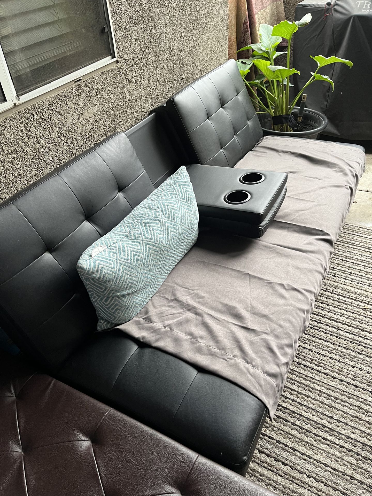 Faux Leather Futon (Good Condition