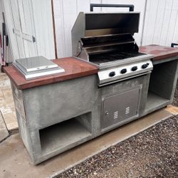 8’x2’ BBQ Island w/ Side Burner & Double Drawers