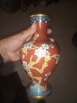 Vintage LG Chinese Cloisonne Brass Vase
