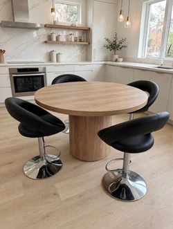 Set of 4 Modern Black Swivel Bar Stools - Adjustable Height - Chrome Base