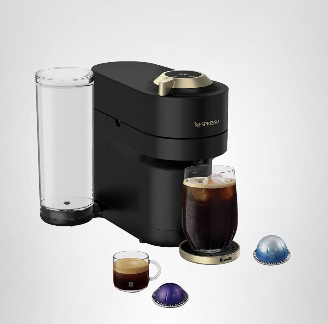 New In box - Nespresso Festive Vertuo Pop+ Coffee and Espresso Maker by Breville, Matte Black Gold