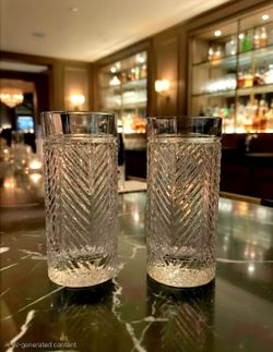 Vintage Ralph Lauren Herringbone Crystal Highball Glasses Set if 2 Barware