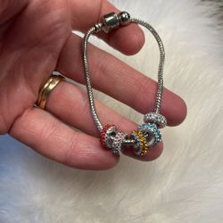 2369-RTT Sparkling 5 Ring Charms Colored Rhinestones Charm Bracelet 7.5” 