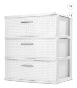 Sterilite 3 Drawer Wide Weave Tower, Plastic Décor Drawers with Pull Handles, White