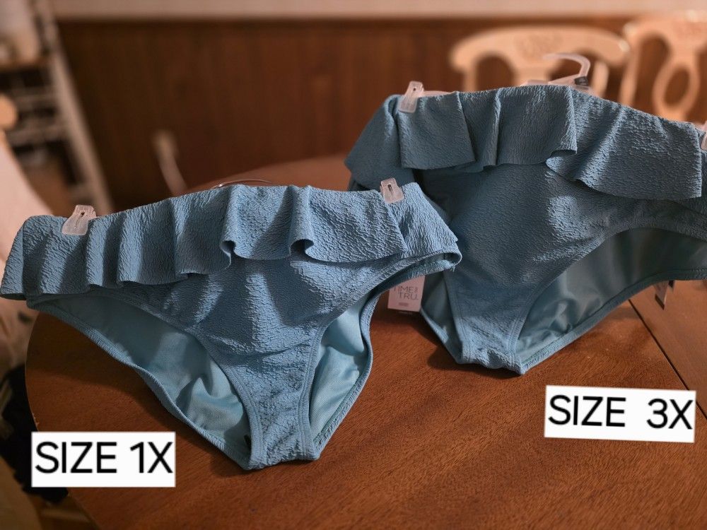 New Aqua Blue Ruffle Bikini Bottom - Size 1X, & Size 3X