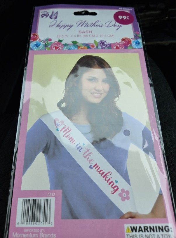 New "Mom in the making" Happy Mother's Day SASH, 33.5" x 4"
