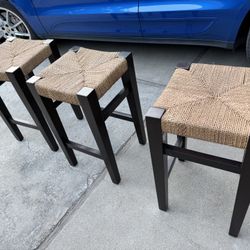 ChezBearFrance  Vintage Medium Height Woven Square Stool Seat
