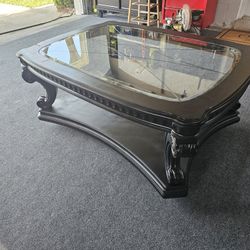 Solid Wood - Matte Black- Glass Top Coffee Table