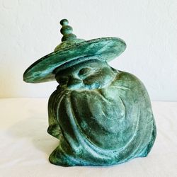 vintage cast metal verdigris budah monk statue figurine