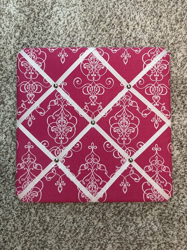 Hot Pink Bulletin Board Padded Fabric Memo Pink and White 14 x 14