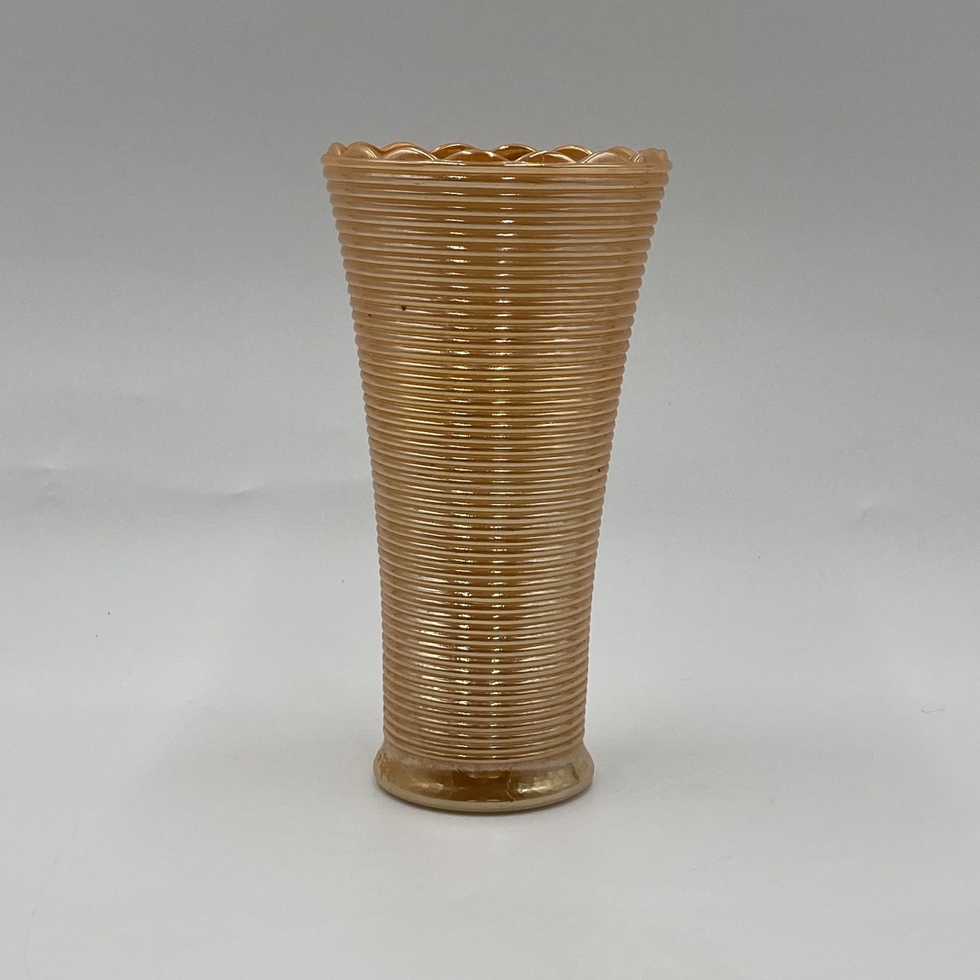 Anchor Hocking Fire King Peach Lustre Ribbed Flower Vase