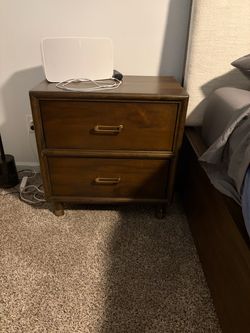 2-Drawer Wood Nightstand with Gold Handles