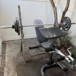 Best Fitness Press Rack BFPR10 w/ Exercise Bench And CAP Metal Plates Weights