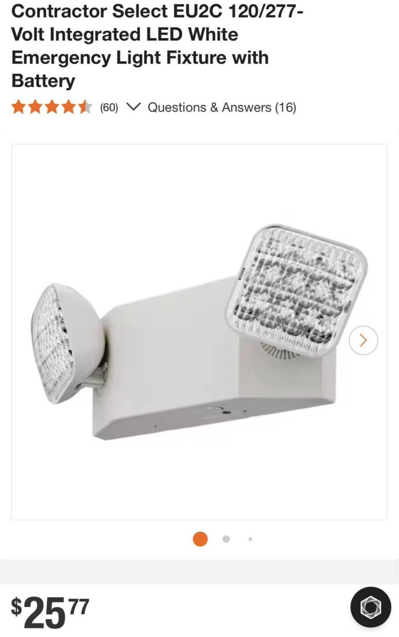 Volt Integrated LED White Emergency Light Fixture with Battery