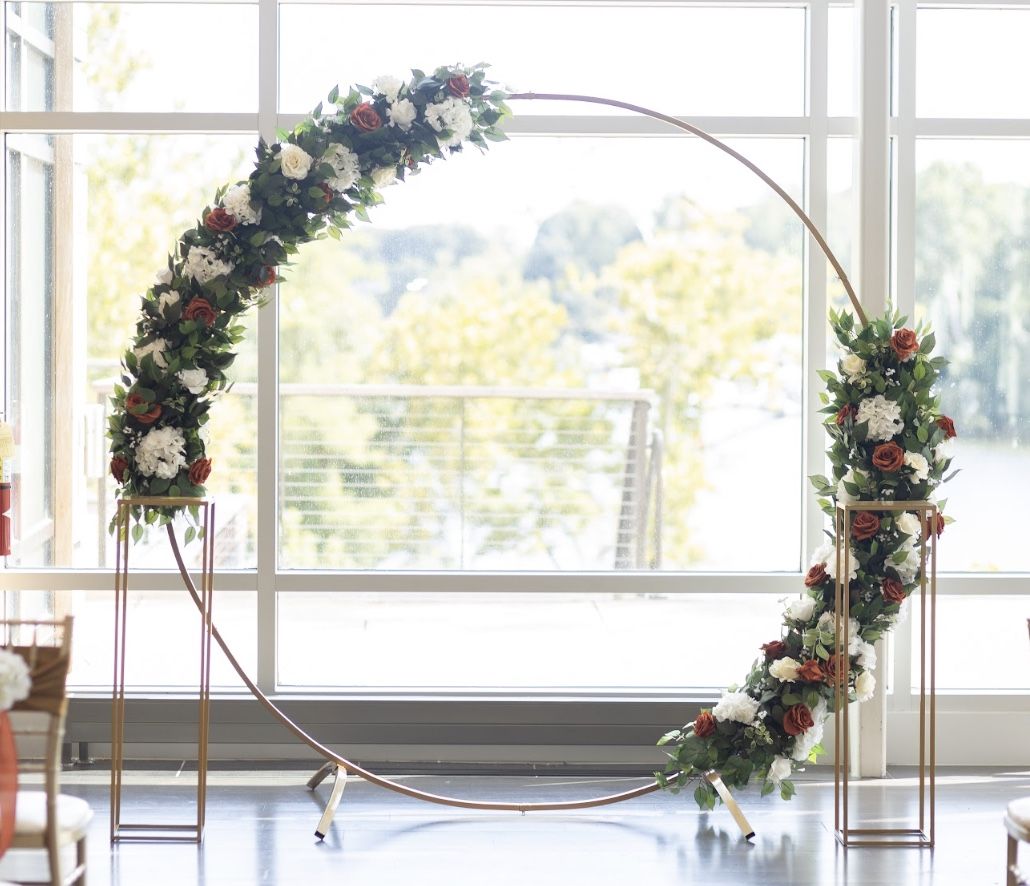 Gold Arch w/ decor and Metal Stands 