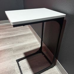 White Wood/Black Iron Side Table, Computer Stand, TV Tray
