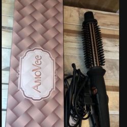 AmoVee Curling Iron Brush, 1 inch Heated Round Brush/Hair Curler/Straightener with Travel-Friendly Dual Voltage, Tourmaline Ceramic Ionic, Anti-Scald 