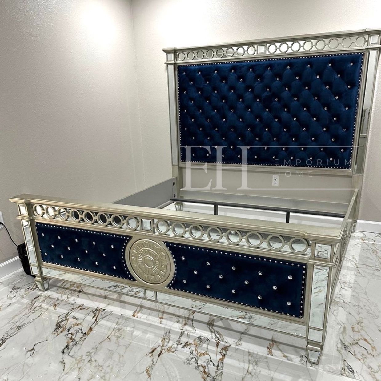 Mirror Blue Velvet Queen Bed 🔥buy Now Pay Later 