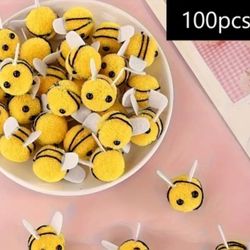 100 Cute Yellow and Black Plush Bee Decorations - Soft Fabric Animal Craftsmanship for Projects, Hats, Scrapbooks and Party Decorations, Bee Decoratio