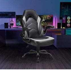 DUMOS Computer Game Desk Chair - Ergonomic PU Leather Lumbar Support, Height Adjustable High Back Video Game with Flip-up Armrest, Rolling Swivel for 